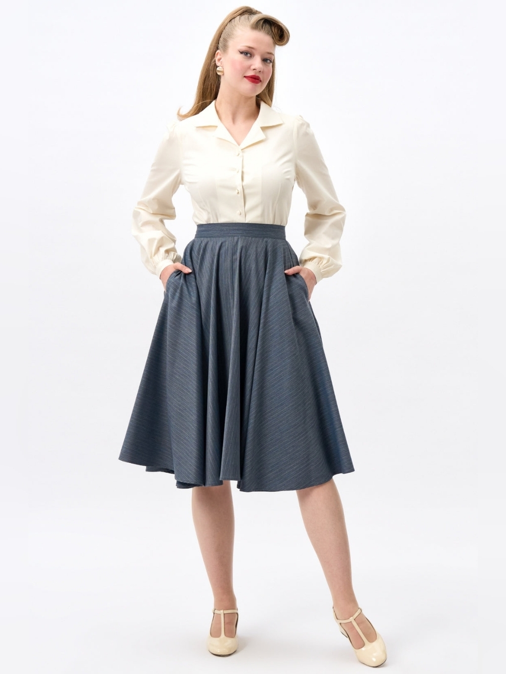 Collectif Milla Rainbow Pinstripe Swing Skirt